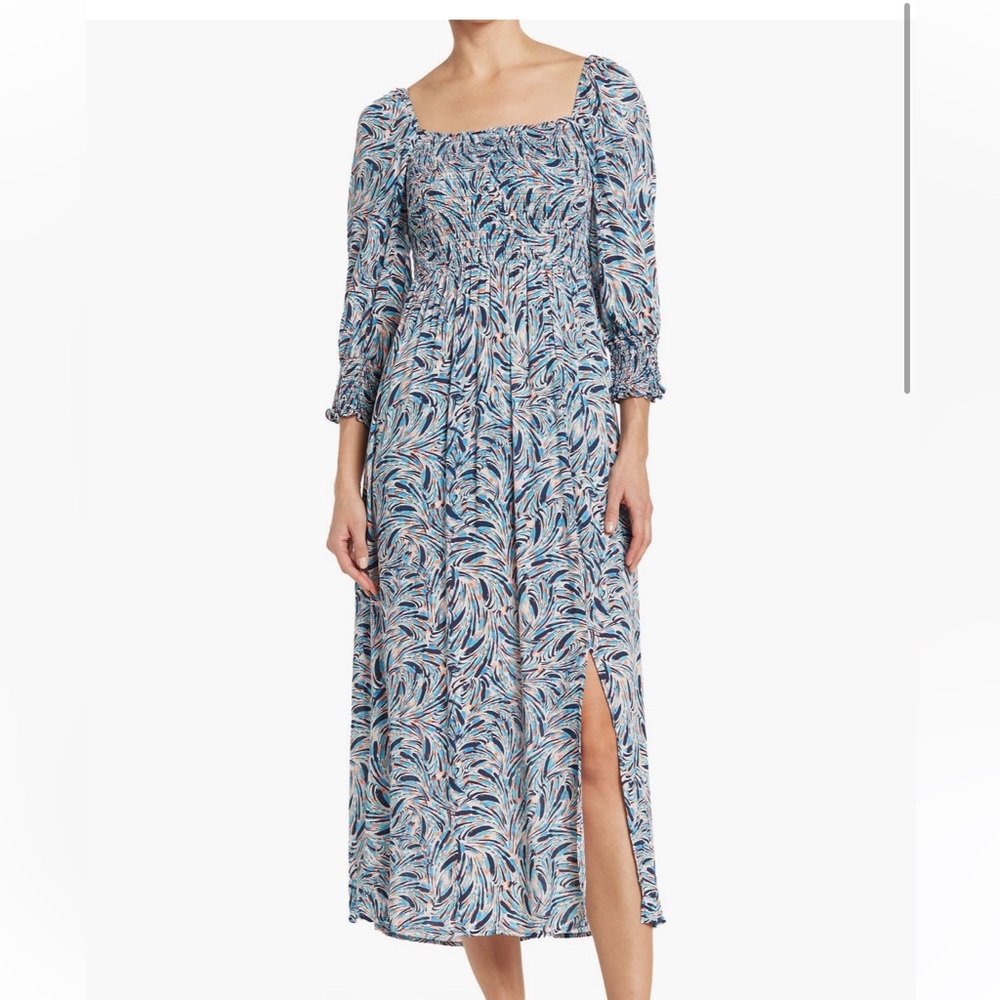 Melrose and Market square neck smocked  Blue patterned Women's Dress size L